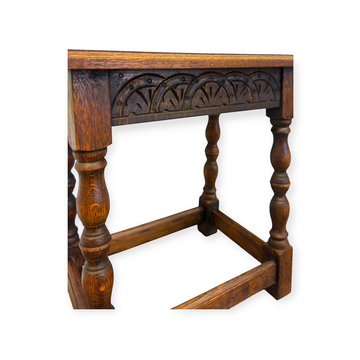 Antique Welsh Carved Wooden Joint Stool Side Table with Turned Legs UK Import