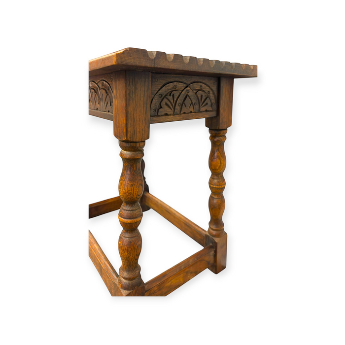 Antique Welsh Carved Wooden Joint Stool Side Table with Turned Legs UK Import