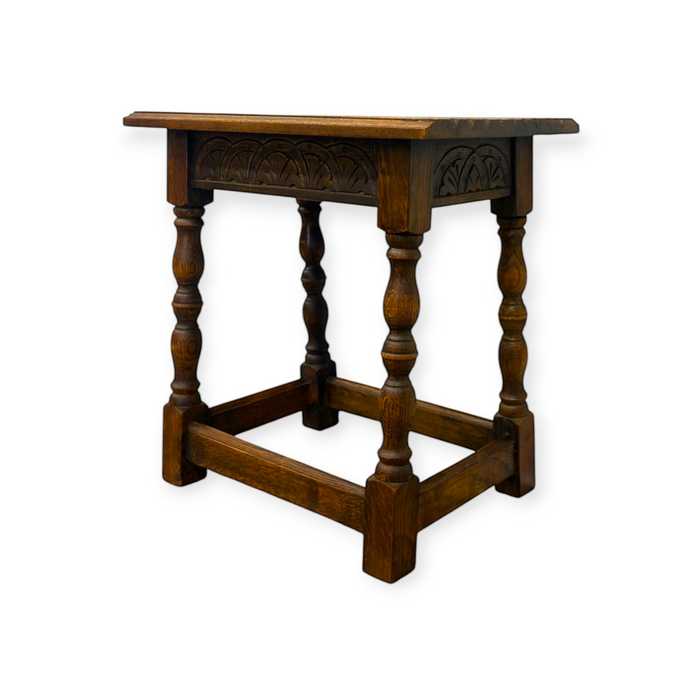 Antique Welsh Carved Wooden Joint Stool Side Table with Turned Legs UK Import