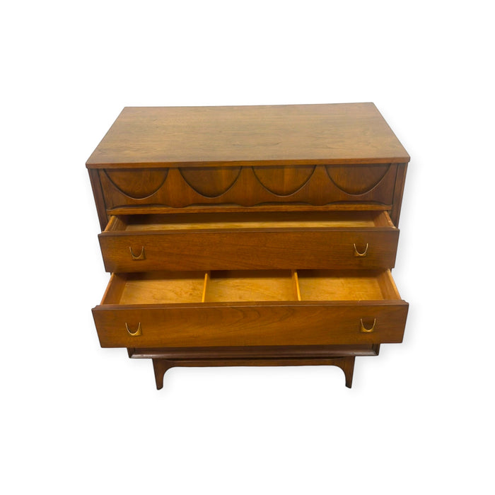 Vintage Mid Century Modern Broyhill Brasilia Walnut Bedroom Set – 6-Drawer Dresser & Highboy Chest