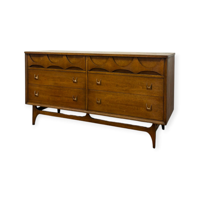 Vintage Mid Century Modern Broyhill Brasilia Walnut Bedroom Set – 6-Drawer Dresser & Highboy Chest