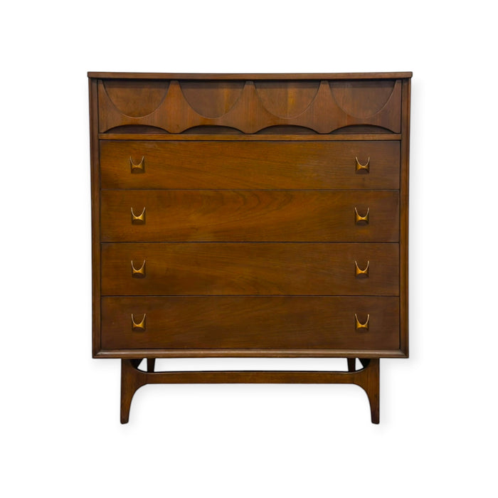 Vintage Mid Century Modern Broyhill Brasilia Walnut 5-Drawer Tallboy Dresser