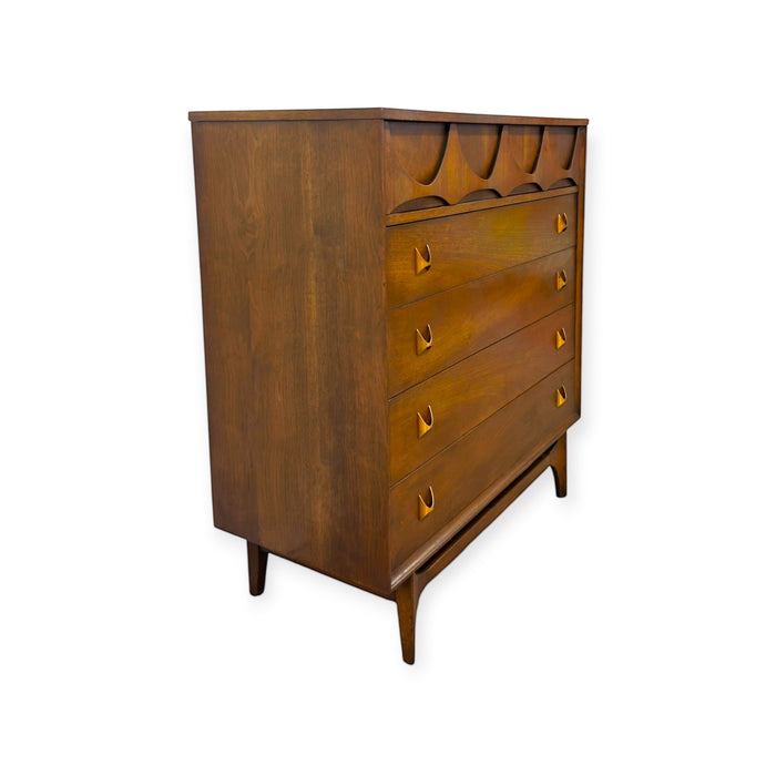 Vintage Mid Century Modern Broyhill Brasilia Walnut 5-Drawer Tallboy Dresser