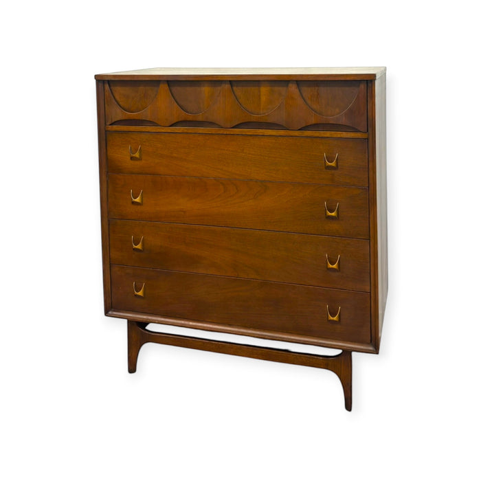 Vintage Mid Century Modern Broyhill Brasilia Walnut 5-Drawer Tallboy Dresser