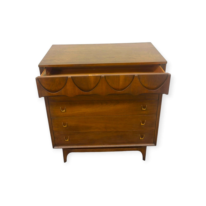 Vintage Mid Century Modern Broyhill Brasilia Walnut 5-Drawer Tallboy Dresser