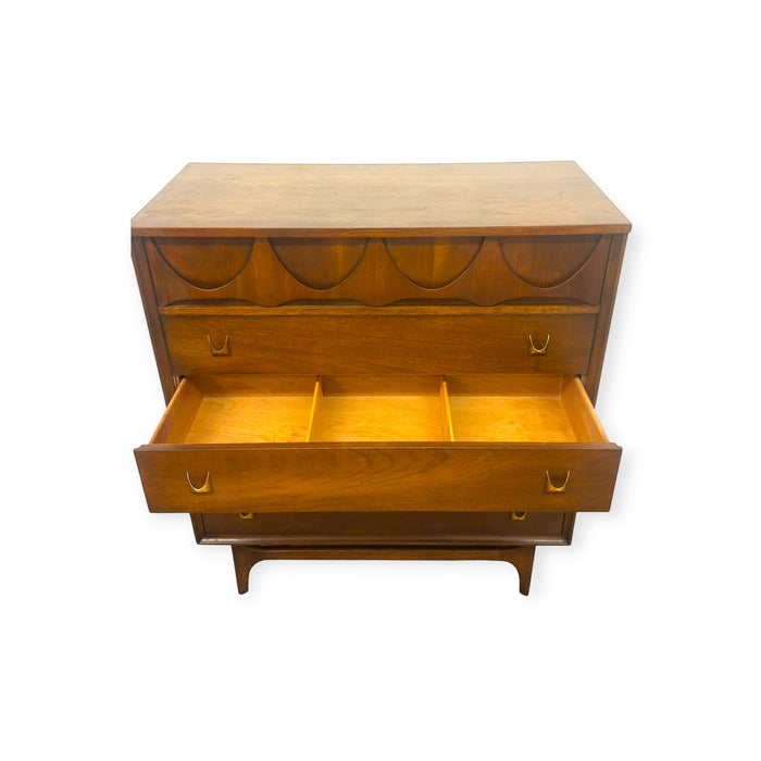 Vintage Mid Century Modern Broyhill Brasilia Walnut 5-Drawer Tallboy Dresser