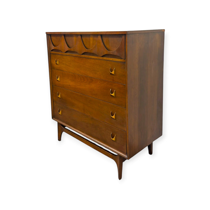 Vintage Mid Century Modern Broyhill Brasilia Walnut 5-Drawer Tallboy Dresser