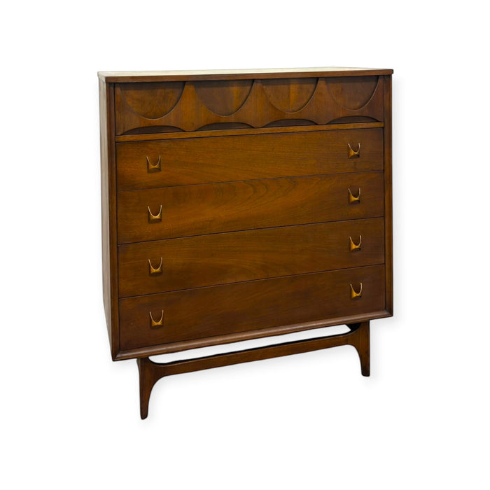 Vintage Mid Century Modern Broyhill Brasilia Walnut 5-Drawer Tallboy Dresser