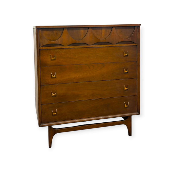 Vintage Mid Century Modern Broyhill Brasilia Walnut 5-Drawer Tallboy Dresser