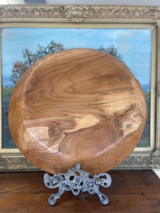 Mid-Century Hand-Carved Solid Wood Decorative Bowl with Chiseled Rim Detailing