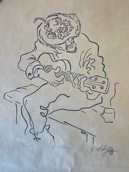 Signed Limited Edition Print "Luther" by Belsky - Abstract Guitar Player, Numbered 39/100