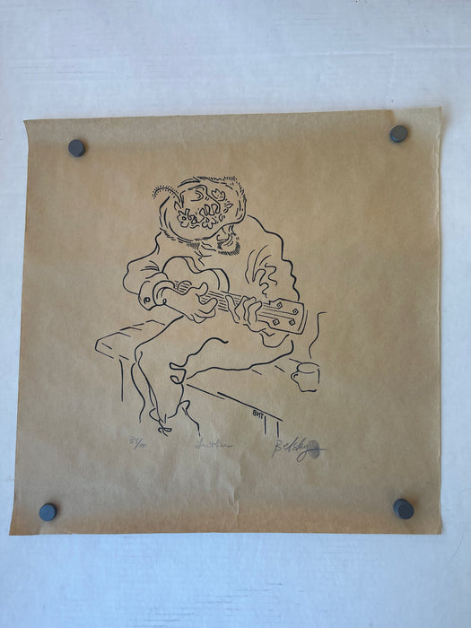 Signed Limited Edition Print "Luther" by Belsky - Abstract Guitar Player, Numbered 39/100