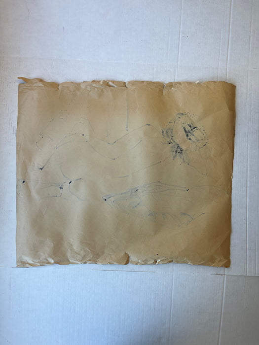 Vintage Mid-20th Century Life Drawing of Reclining Nude Woman and Artist in Studio, Mixed Media on Paper