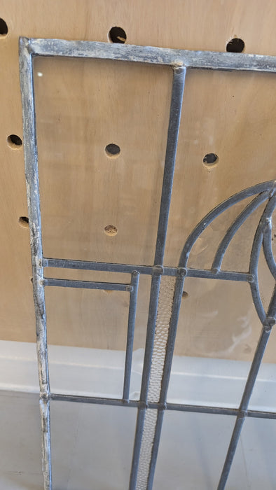 Likely Antique Leaded Glass Window Panel with Geometric and Textured Glass Design
