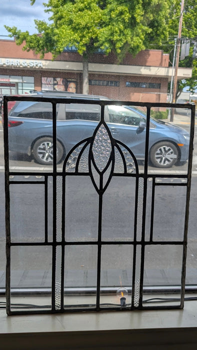 Likely Antique Leaded Glass Window Panel with Geometric and Textured Glass Design