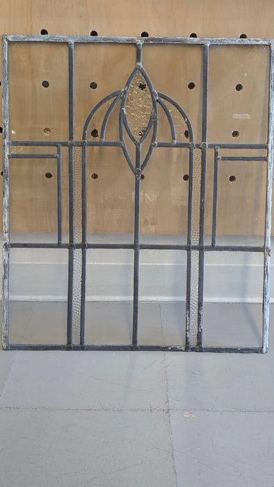 Likely Antique Leaded Glass Window Panel with Geometric and Textured Glass Design