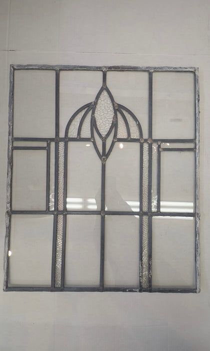 Likely Antique Leaded Glass Window Panel with Geometric and Textured Glass Design