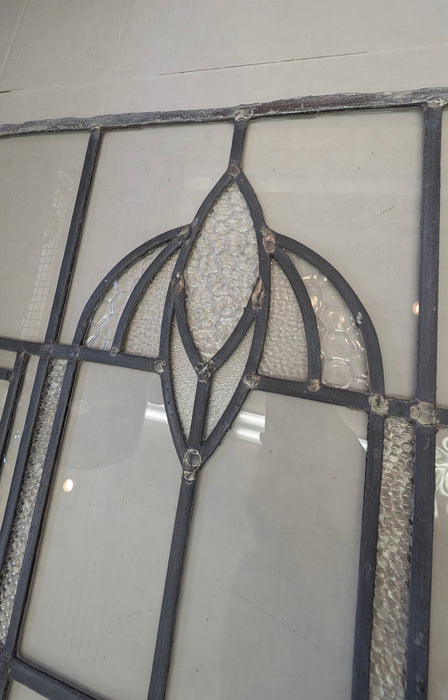 Likely Antique Leaded Glass Window Panel with Geometric and Textured Glass Design