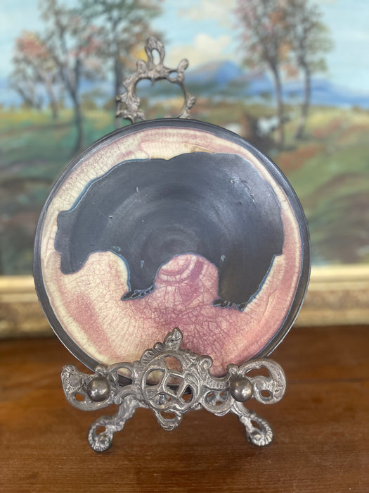 Signed Handcrafted Ceramic Bear Motif Art Plate