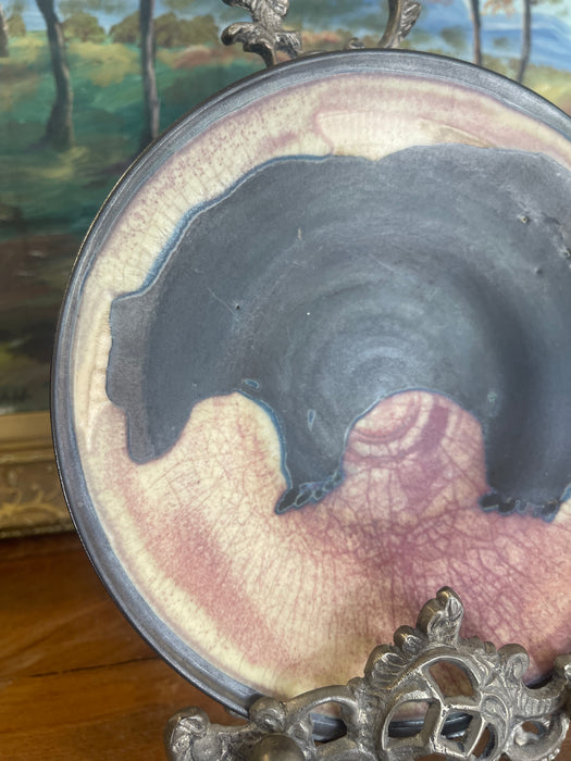 Signed Handcrafted Ceramic Bear Motif Art Plate