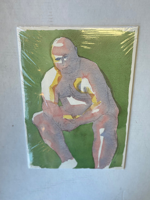 Contemporary Figurative Watercolor Painting, Signed "H", Model identified as Peter, 2016