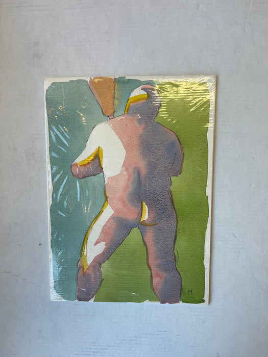 Contemporary Figurative Watercolor Painting Signed "H” Model Identified as Peter 2016