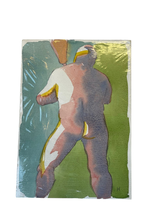 Contemporary Figurative Watercolor Painting Signed "H” Model Identified as Peter 2016