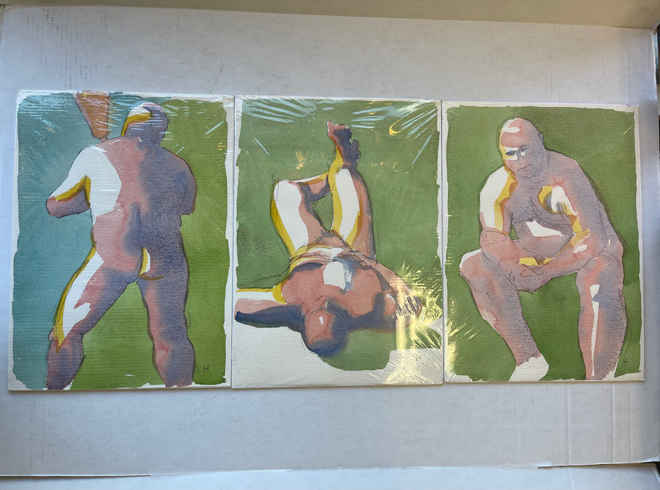 Contemporary Figurative Watercolor Painting Signed "H” Model Identified as Peter 2016