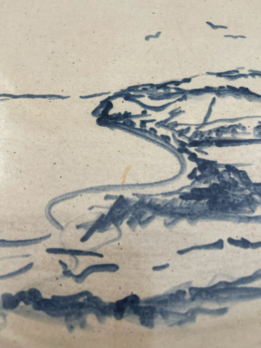 Mid-Century Studio Pottery Dish with Hand-Painted Lighthouse Coastal Scene.