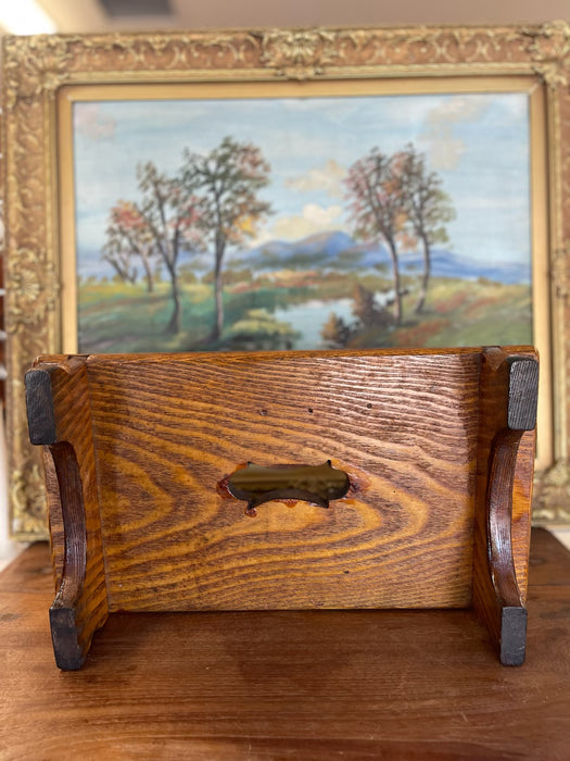 Possibly Antique Handcrafted Likely Oak Footstool with Decorative Cut-Out and Curved Legs.