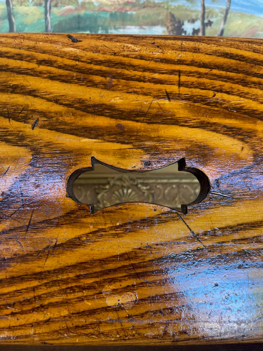 Possibly Antique Handcrafted Likely Oak Footstool with Decorative Cut-Out and Curved Legs.