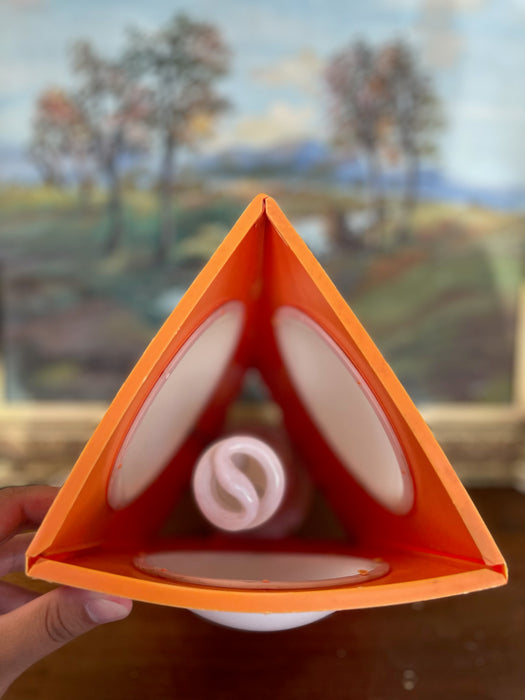 1970s Space Age Triangular Table Lamp in Orange Plastic with White Glass Domes.