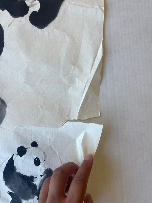 Vintage Chinese Brush Painting of Pandas by J.P. Gaston, Ink on Rice Paper, Signed