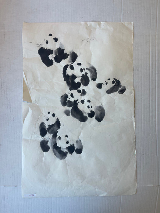 Vintage Chinese Brush Painting of Pandas by J.P. Gaston, Ink on Rice Paper, Signed