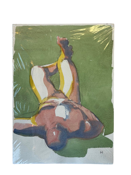 Set of three Contemporary Male Nude Watercolor Painting by Artist “H”- Expressive Figurative studies 2016