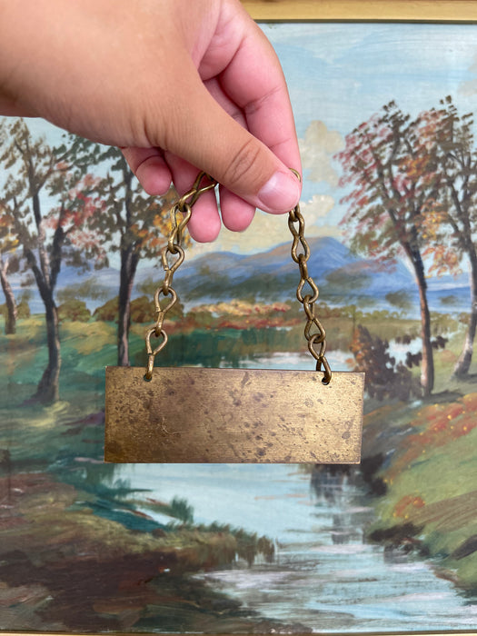 Antique Brass Toned "Please Walk In" Door Sign with Chain, Early 20th Century