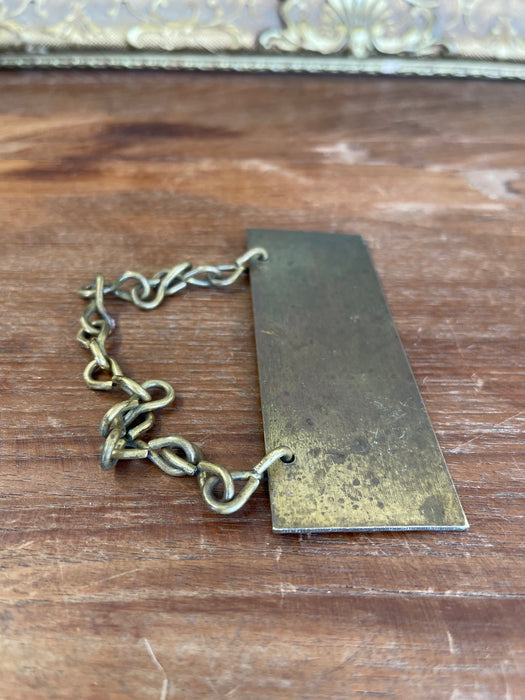 Antique Brass Toned "Please Walk In" Door Sign with Chain, Early 20th Century