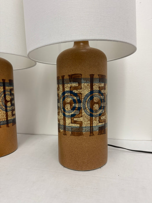 Pair of Vintage Ceramic Lamps by Elspeth Cohen for Lapid Pottery Mid Century Modern Studio Pottery Style - Hand Painted