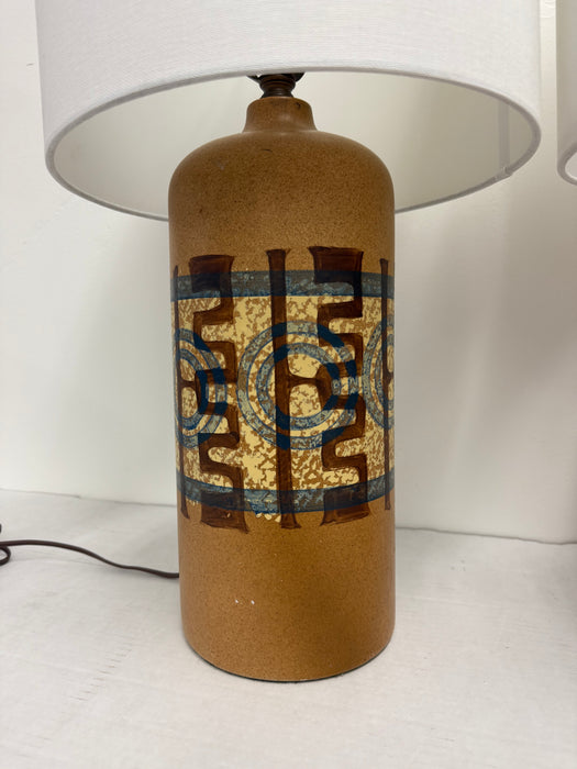 Pair of Vintage Ceramic Lamps by Elspeth Cohen for Lapid Pottery Mid Century Modern Studio Pottery Style - Hand Painted