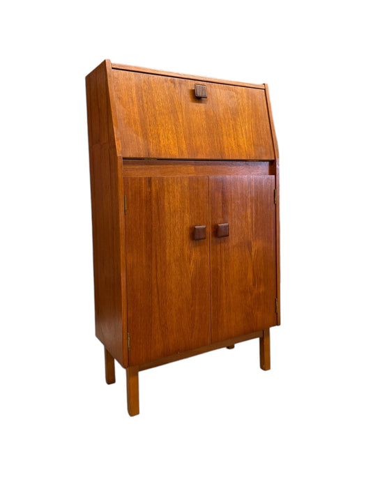 Vintage Mid Century Modern Teak Wood Petite Flip Top Cocktail Table Bar Cabinet UK Import