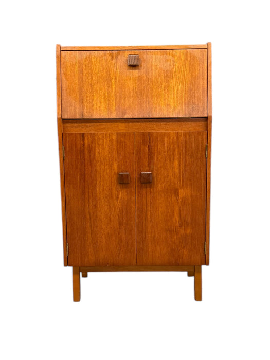 Vintage Mid Century Modern Teak Wood Petite Flip Top Cocktail Table Bar Cabinet UK Import
