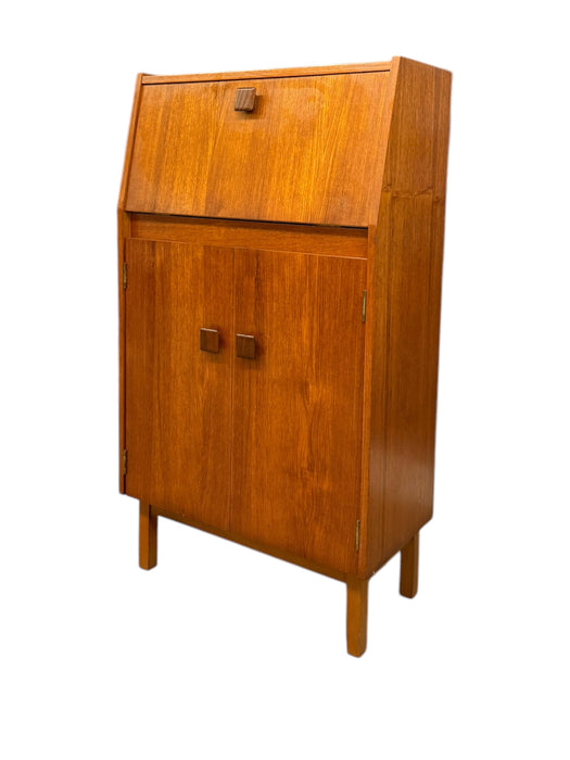 Vintage Mid Century Modern Teak Wood Petite Flip Top Cocktail Table Bar Cabinet UK Import