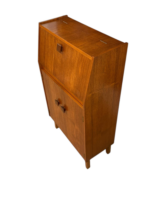 Vintage Mid Century Modern Teak Wood Petite Flip Top Cocktail Table Bar Cabinet UK Import