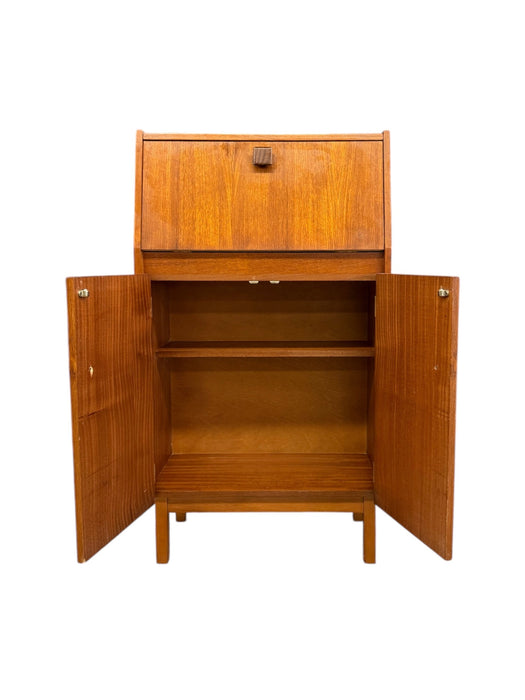 Vintage Mid Century Modern Teak Wood Petite Flip Top Cocktail Table Bar Cabinet UK Import