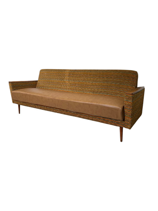 Vintage Mid Century Modern Sofa with Fabric and Vinyl Upholstery German Import