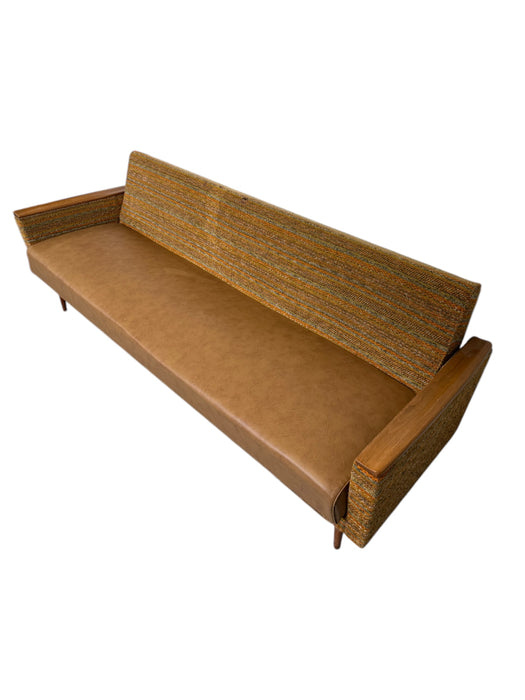 Vintage Mid Century Modern Sofa with Fabric and Vinyl Upholstery German Import