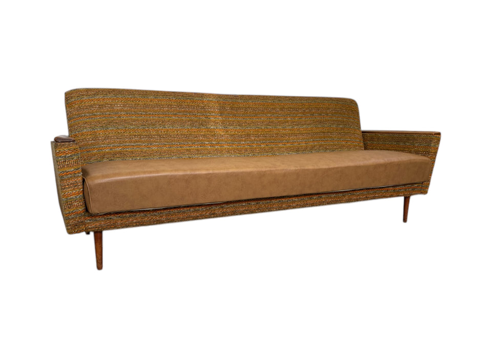 Vintage Mid Century Modern Sofa with Fabric and Vinyl Upholstery German Import