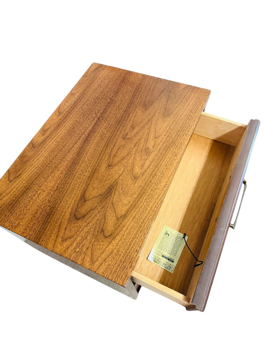Vintage Mid Century Modern 2-Drawer End Table Set with Burl Accents Dovetailed Drawers