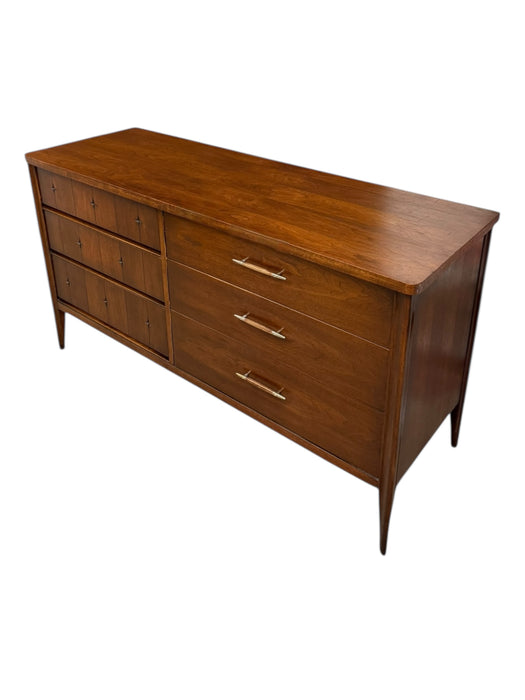 Vintage Mid Century Modern Solid Walnut Dresser Set Dovetailed by Broyhill Saga Line and Signature Star Pattern