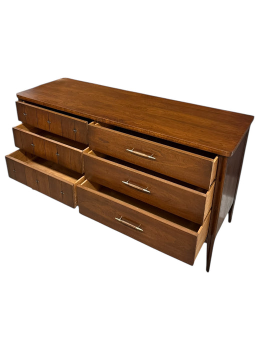 Vintage Mid Century Modern Solid Walnut Dresser Set Dovetailed by Broyhill Saga Line and Signature Star Pattern